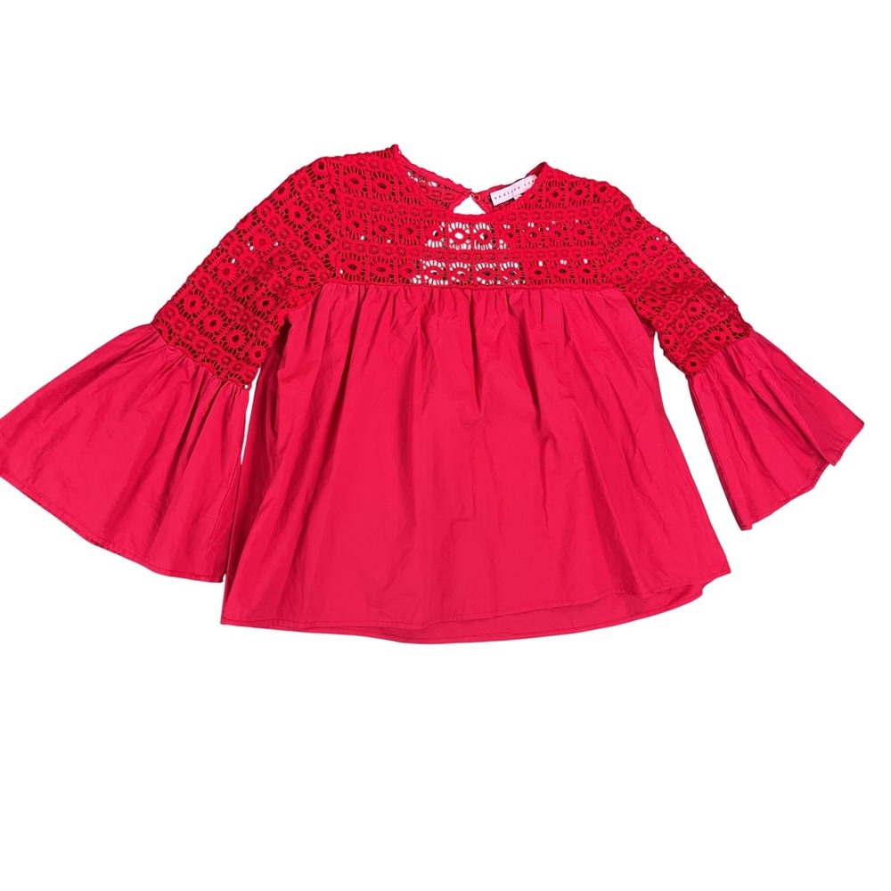Endless Rose Red Crochet Lace Bell Sleeve Boho Peasant Blouse Top Size S